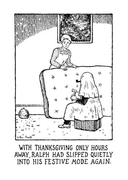 Holidays Greeting Card featuring the drawing With Thanksgiving Only Hours Away by Glen Baxter