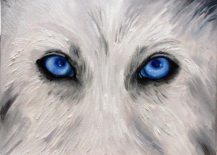 Wolf Greeting Card featuring the painting Wolf Eyes by Leah Saulnier The Painting Maniac