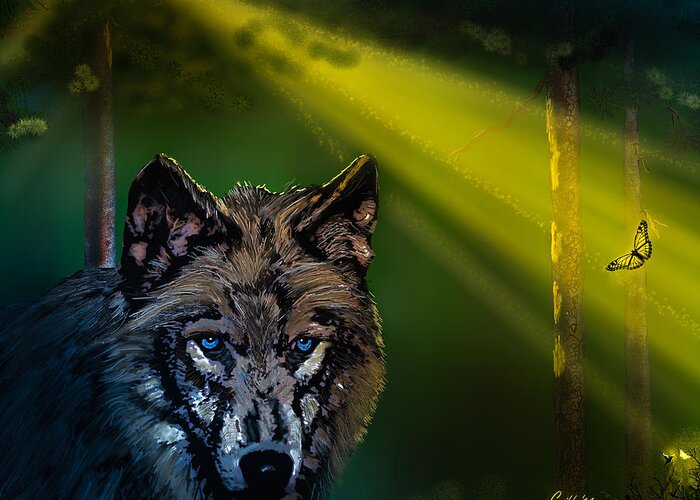 Canada Greeting Card featuring the digital art Wolf of the Dark Wood by J Griff Griffin