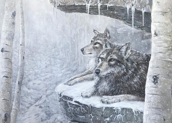 Wolves Greeting Card featuring the painting Wolves - Friends Forever by ML McCormick