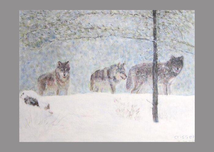 Impressionism Greeting Card featuring the painting Wolves of the Wilderness by Glenda Crigger