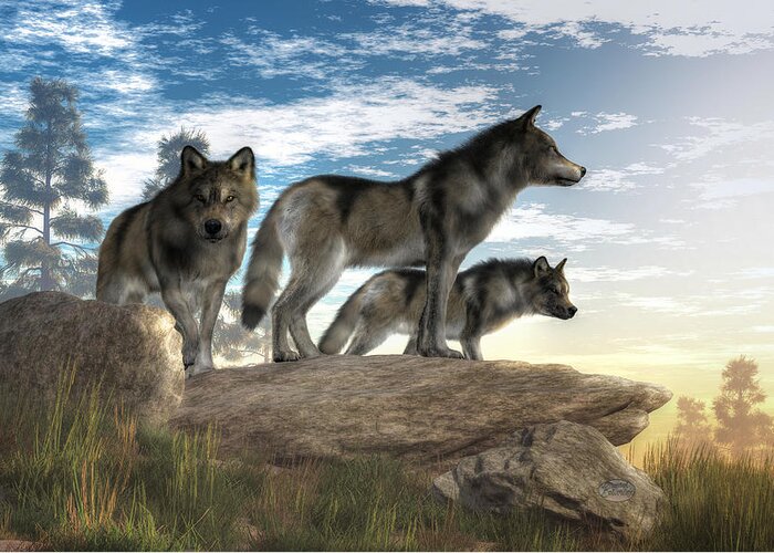Wolves On The Hunt Greeting Card featuring the digital art Wolves on the Hunt by Daniel Eskridge