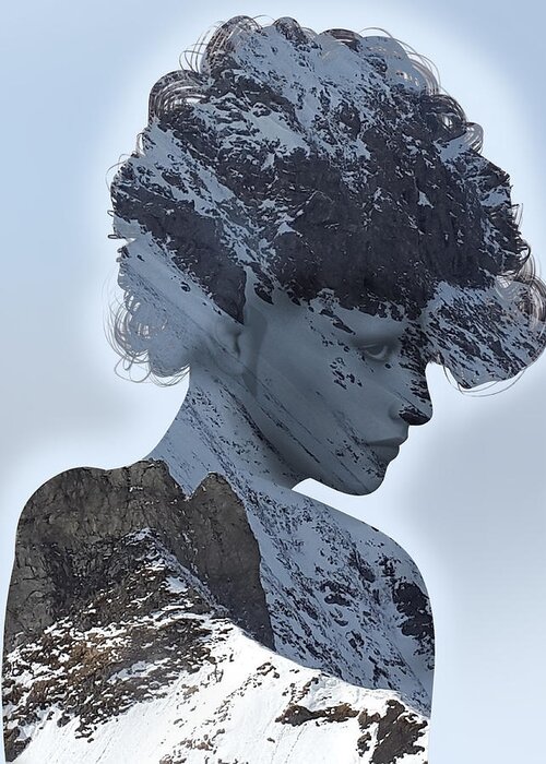 Portrait Greeting Card featuring the photograph Woman and A Snowy Mountain by Anthony Murphy