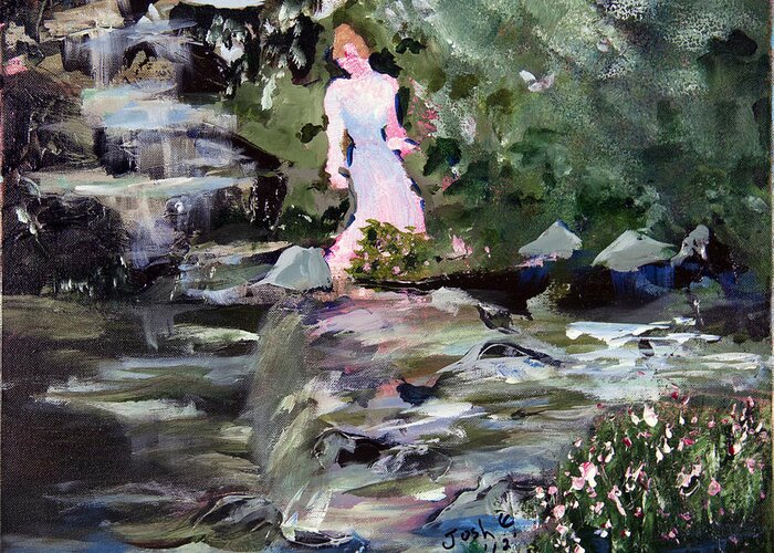 Ourhome Studio Greeting Card featuring the painting Woman by the water by Joshua Englehaupt