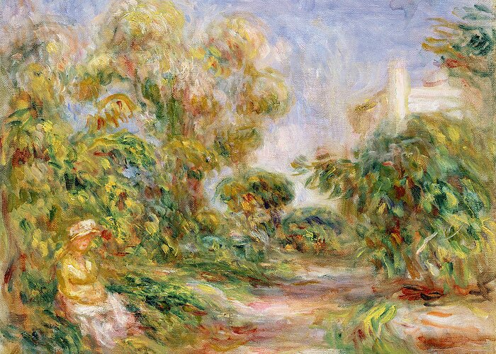 Woman Greeting Card featuring the painting Woman in a Landscape by Renoir