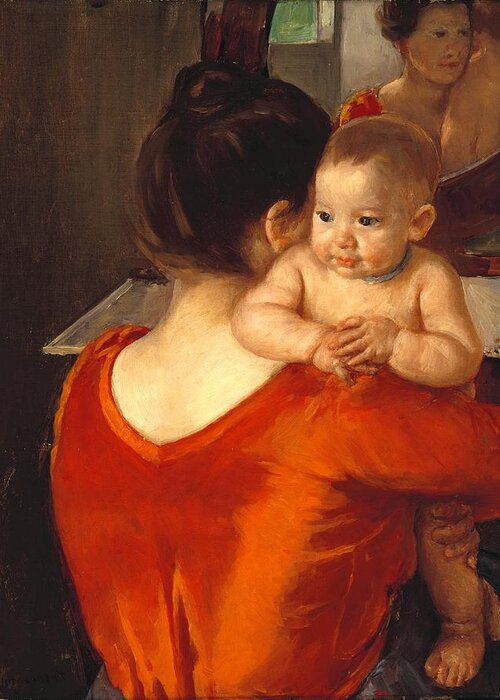 Mary Cassatt (american Greeting Card featuring the painting Woman in a Red Bodice and Her Child by MotionAge Designs