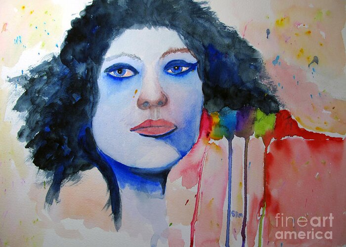 Woman Greeting Card featuring the painting Woman in Blue by Sandy McIntire
