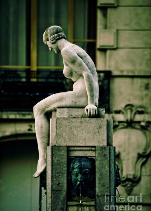 Statue Greeting Card featuring the photograph Woman on the Fountain by Mary Machare