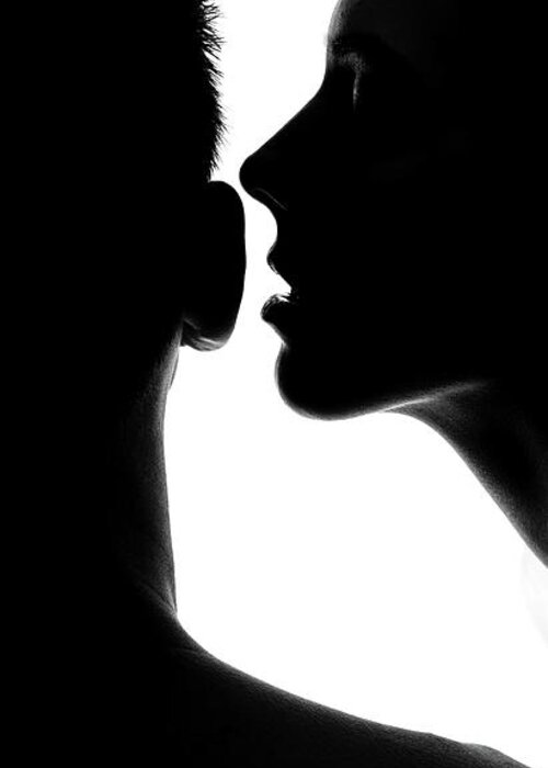 Woman Whispering At Ear In Studio Silhouette Greeting Card For Sale By Piotr Marcinski