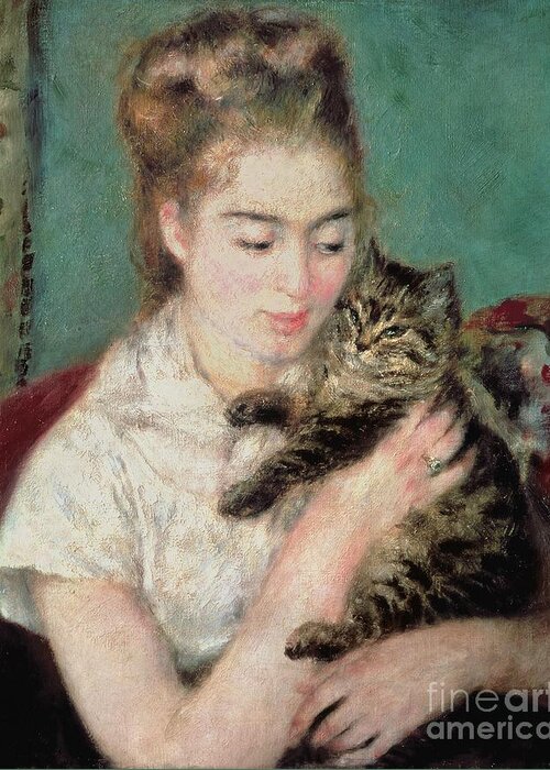 Woman With A Cat Greeting Card featuring the painting Woman with a Cat by Pierre Auguste Renoir