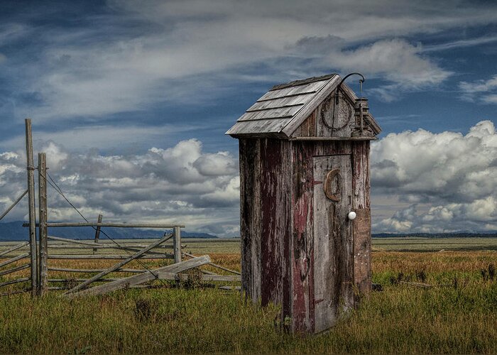 Wood Greeting Card featuring the photograph Wood Outhouse out West by Randall Nyhof