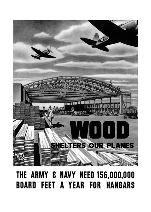 Wwii Greeting Card featuring the painting Wood Shelters Our Planes - WW2 by War Is Hell Store