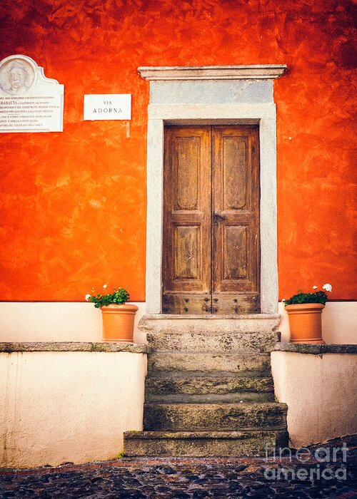 Architecture Greeting Card featuring the photograph Wooden door with steps by Silvia Ganora