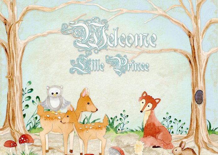 Woodchuck Greeting Card featuring the painting Woodland Fairy Tale - Welcome Little Prince by Audrey Jeanne Roberts