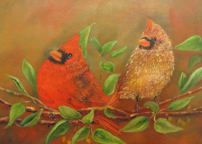 Birds Greeting Card featuring the painting Woodland Royalty by Loretta Luglio