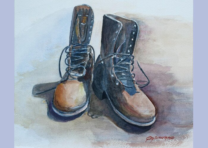 Paintings Greeting Card featuring the painting Work Boots by E M Sutherland