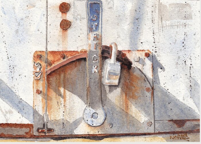 Semi Greeting Card featuring the painting Work Trailer Lock Number One by Ken Powers