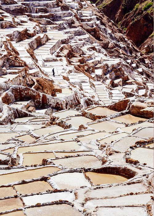 Cusco Greeting Card featuring the photograph Working at the Salt Pools by Oscar Gutierrez
