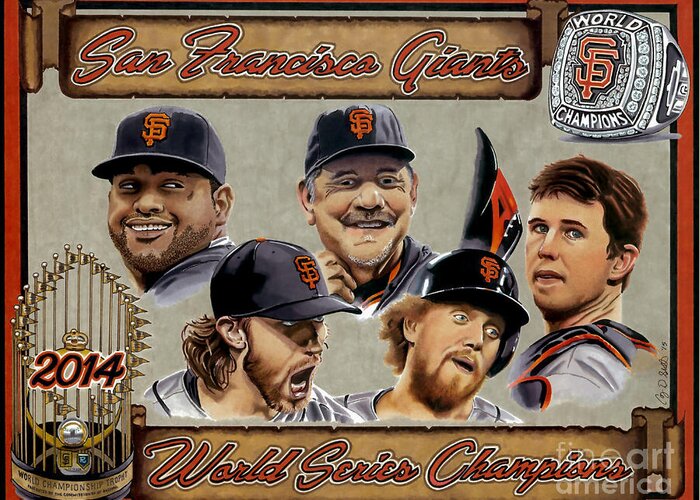 Giants Greeting Card featuring the drawing World Champs by Cory Still