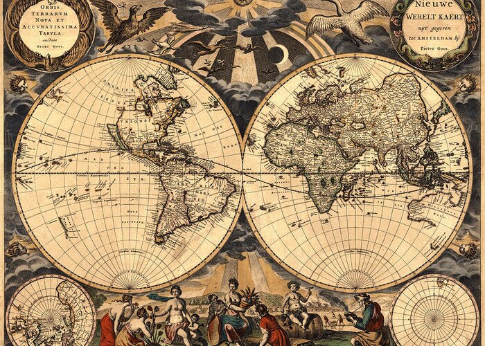 Map Of The World Greeting Card featuring the photograph World Map 1666 by Andrew Fare