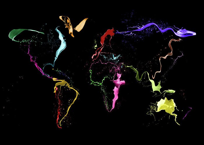 World Map Greeting Card featuring the digital art World Map Abstract Paint by Michael Tompsett