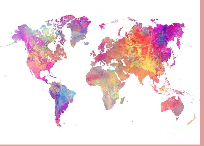 Map Of The World Greeting Card featuring the digital art World Map Art by Justyna Jaszke JBJart