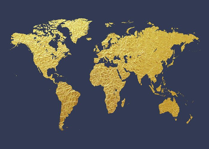 World Map Greeting Card featuring the digital art World Map Gold Foil by Michael Tompsett