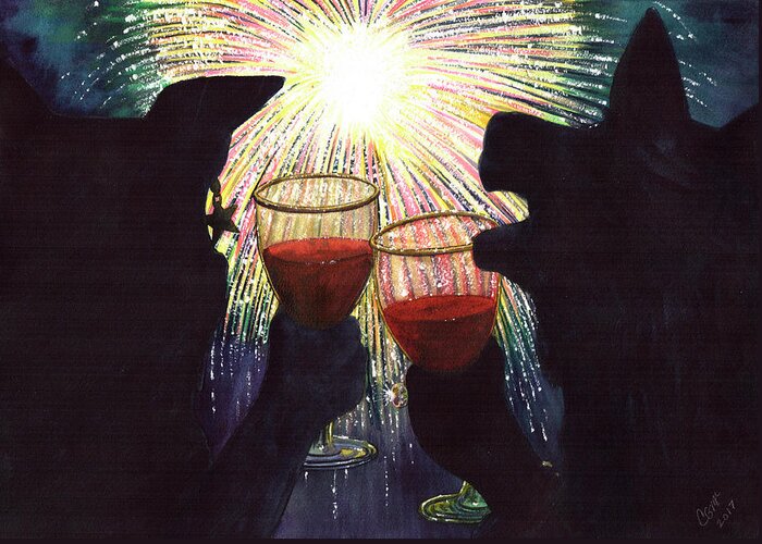 Fireworks Greeting Card featuring the painting WOW by Catherine G McElroy