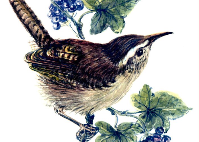 Wren In The Ivy Greeting Card featuring the painting Wren in the ivy by Nell Hill