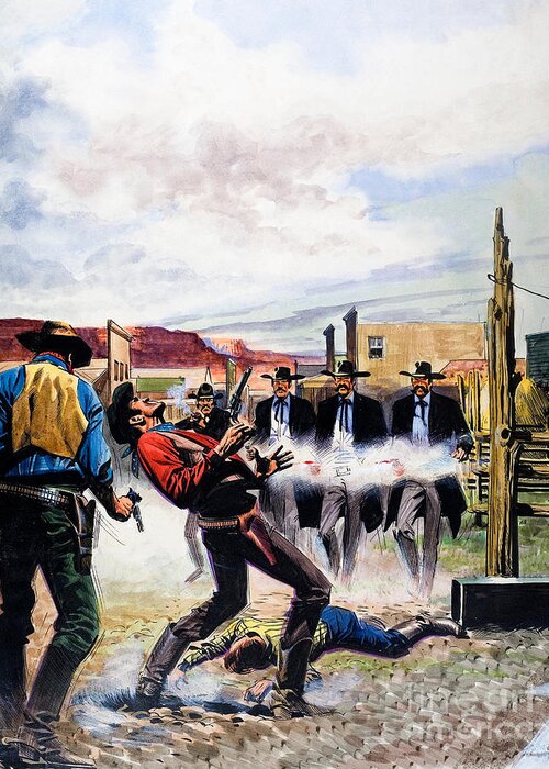 Wyatt Greeting Card featuring the painting Wyatt Earp and the Battle of the OK Corral by English School