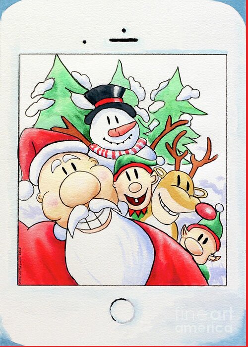 Santa Greeting Card featuring the painting Santa's Xmas Selfie by Joey Agbayani
