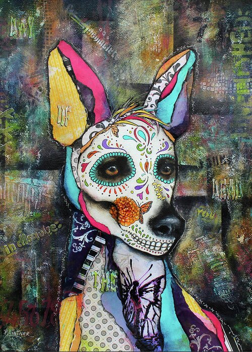 Xolo Dog Greeting Card featuring the mixed media Xolo Mexican Hairless Day of the Dead by Patricia Lintner