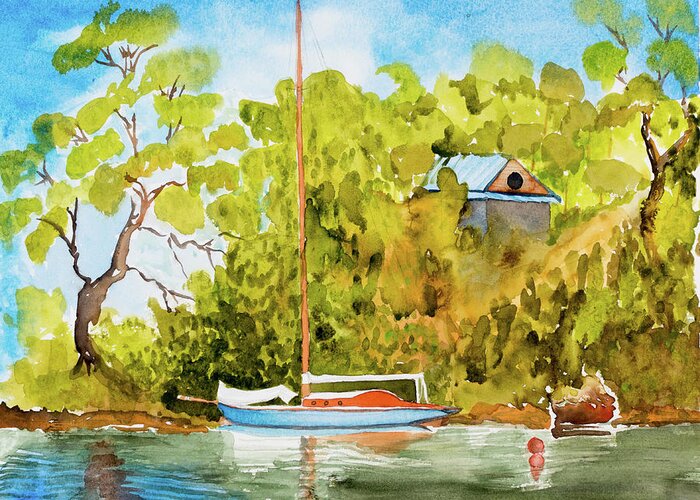 Yacht Greeting Card featuring the painting Yacht Weene' in Barnes Bay by Dorothy Darden