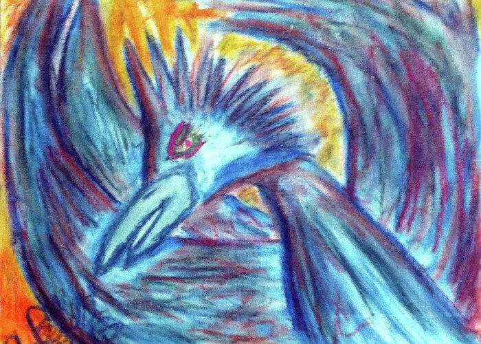 Rooster Greeting Card featuring the pastel Yakatori Phoenix by Andrew Blitman