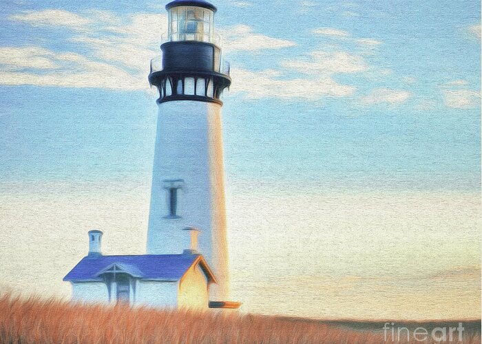 Lighthouse Greeting Card featuring the digital art Yaquina Head Lighthouse by Walter Colvin