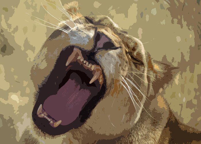 Feline Greeting Card featuring the photograph Yawning Lioness by Laurel Powell