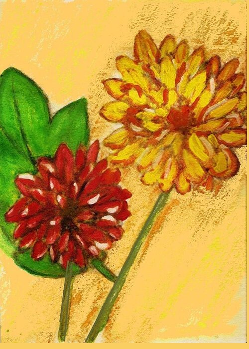 Flowers Greeting Card featuring the painting Yellow And Red Chrysanthemums by Joseph Ferguson
