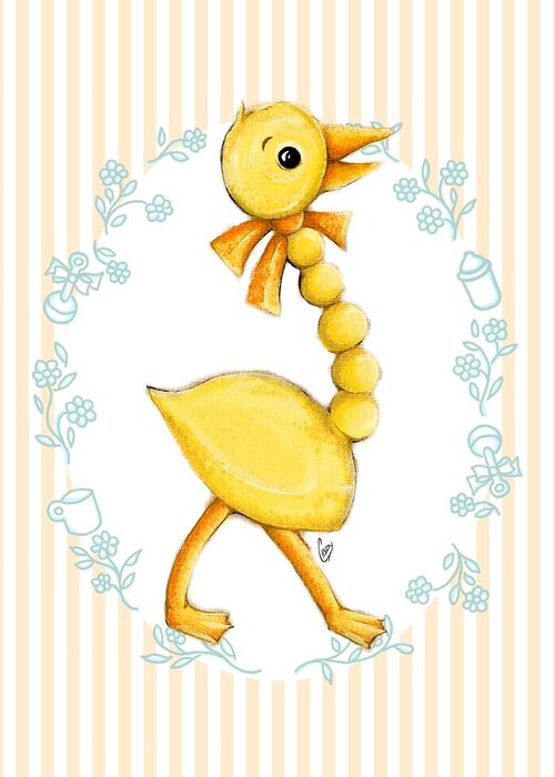 Duck Greeting Card featuring the digital art Yellow Baby Duck by Cindy Garber Iverson