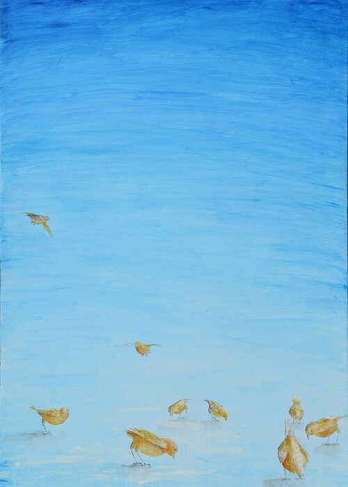 Canaries Greeting Card featuring the painting Yellow Birds in the Blue2 by Nik Helbig