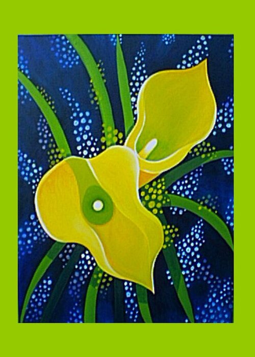 Lily Greeting Card featuring the painting Yellow Callas by Helena Tiainen
