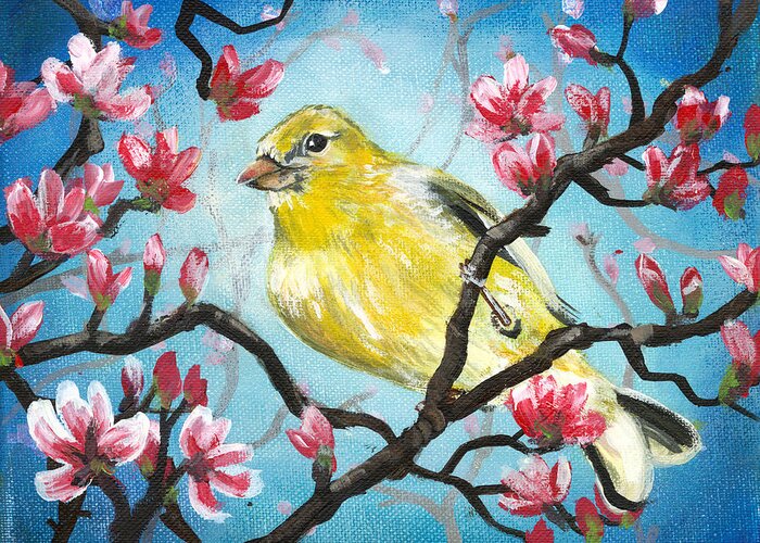 Bird Greeting Card featuring the painting Yellow Finch Bird By Gretchen Smith by Gretchen Smith