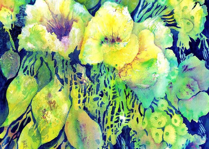 Abstract Flowers Greeting Card featuring the painting Yellow Flower Potpourri by Sabina Von Arx