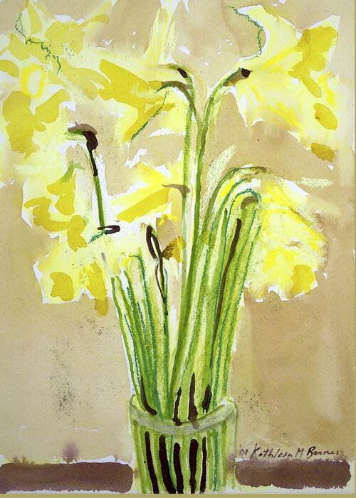  Greeting Card featuring the painting Yellow Flowers in Vase by Kathleen Barnes