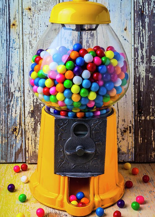 Yellow Greeting Card featuring the photograph Yellow Gumball Machine by Garry Gay