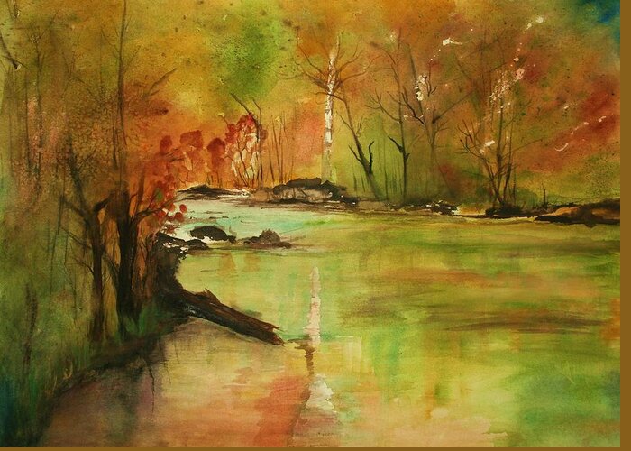 Landscape Paintings. Nature Greeting Card featuring the painting Yellow Medicine river by Julie Lueders 