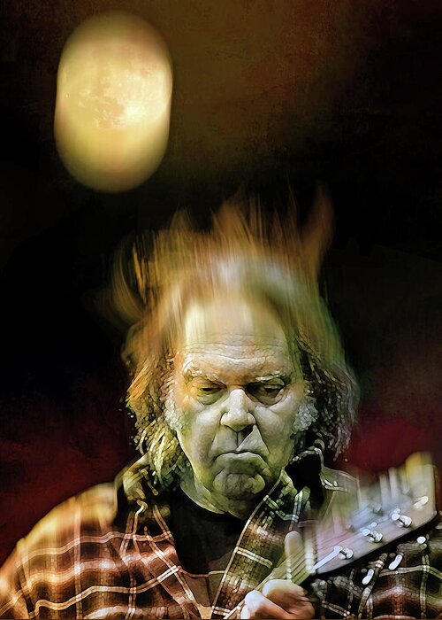 Neil Young Greeting Card featuring the digital art Yellow Moon on the Rise by Mal Bray