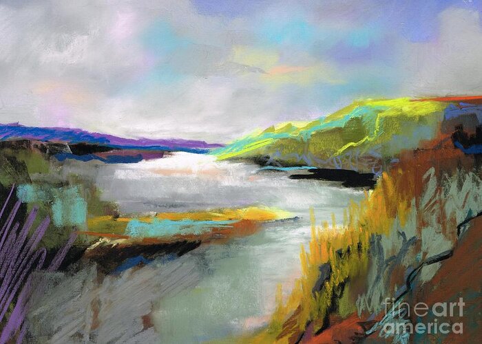 Landscapes Greeting Card featuring the painting Yellow Mountain by Frances Marino