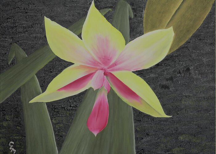 Fine Art Greeting Card featuring the painting Yellow Orchid by Stephen Daddona