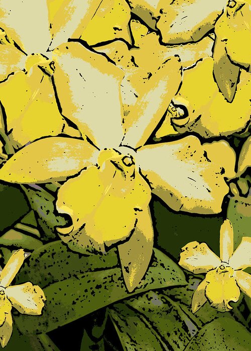Orchid Greeting Card featuring the photograph Yellow Orchids Woodcut by Ann Tracy