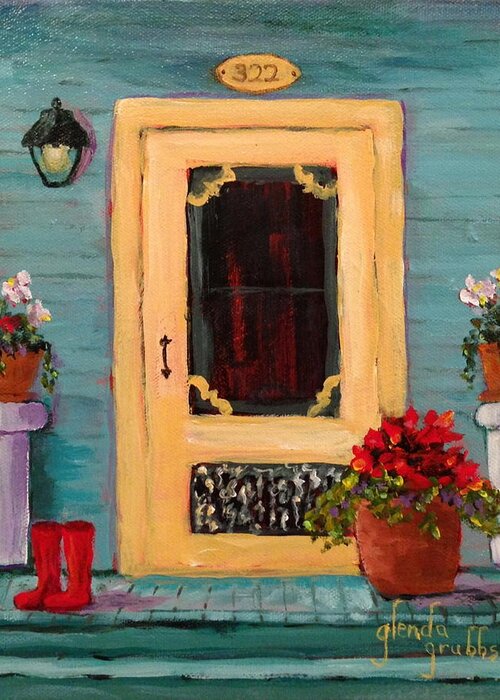Art Greeting Card featuring the painting Yellow Screen Door  by Glenda Grubbs